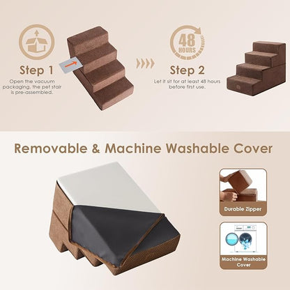 EHEYCIGA Dog Stairs for Bed 18" H, 4-Step Dog Steps for High Bed, Pet Steps for Small Dogs and Cats, Non-Slip Balanced Pet Indoor Ramp, Brown
