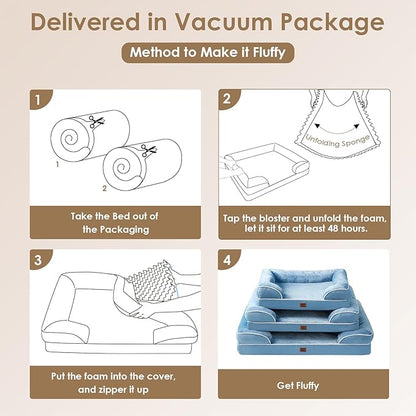 EHEYCIGA Orthopedic Dog Beds for Extra Large Dogs, Waterproof Memory Foam XXL Dog Bed with Sides, Non-Slip Bottom and Egg-Crate Foam Big Pet Couch Bed with Washable Removable Cover, Washed Blue