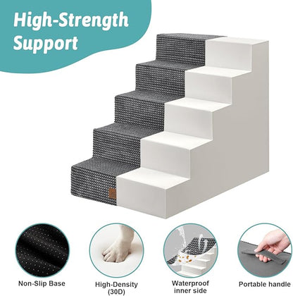 Dog Stairs for Small Dogs, 5 Tier Wider Pet Stairs for High Beds, 23.6" H Non-Slip Dog Steps for Old Cats, Puppies, Small Medium Dogs, 29.5x19.7x23.6 inch, Dark Grey