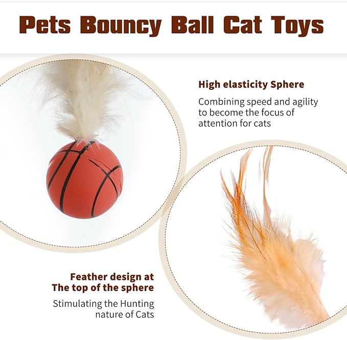6 Pcs Feather Ball Cat Toy,Interactive Feather Bouncy Ball Toy Set for Cats,Mini and Elastic,Suitable for Pets to Play Indoors and Outdoors