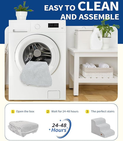 Dog Step for Bed, Dog Stair 3-Step 35D Pet Stair 15.7" H for High Bed or Sofa Non-Slip Balanced Pet Step Indoor, Light Grey