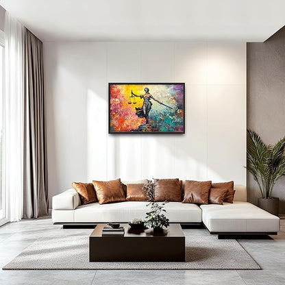 Extra Large Lady Justice Framed Wall Art for Living Room,Oversized Scales of Justice Pictures Wall Decor,Abstract Colorful Canvas Print Painting Modern Artwork Bedroom Office Bathroom 36L" x 24W"