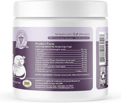 Fera Pets Calming Supplement for Dogs & Cats with Probiotics, L-Theanine, and Ashwagandha - Supports Anxiety Relief - Promotes Relaxation - 60 Scoops