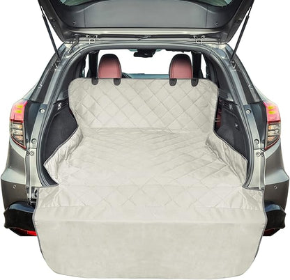 F-color SUV Cargo Liner for Dogs, Water Resistant Pet Cargo Cover Dog Seat Cover Mat for SUVs Sedans Vans with Bumper Flap Protector, Non-Slip, Large Size Universal Fit, Beige