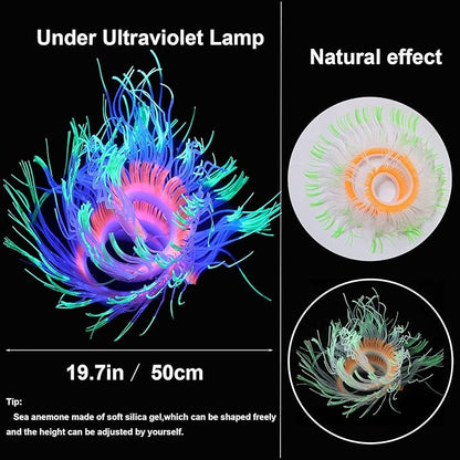 4 Pack Silicone Glowing Fish Tank Decorations Plants,Aquarium Fish Tank Glow Ornaments,Artificial Sea Anemone Coral Decor with Glowing Effect for Glow Fish Aquarium