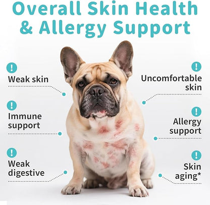 Dog Skin & Allergy Chews - Dog Probiotics for Sensitive Skin Health Support - Allergy Relief - Support Seasonal Allergies, Immune & Gut & Digestive Health Supplement - Chicken Flavor - 90 Count