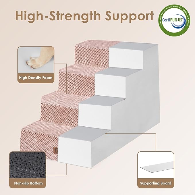 EHEYCIGA Dog Stairs for Bed 20" H, 4-Step Extra Wide Dog Steps for High Bed, Pet Steps for Small Dogs and Cats, Non-Slip Balanced Pet Ramp Indoor, Pink