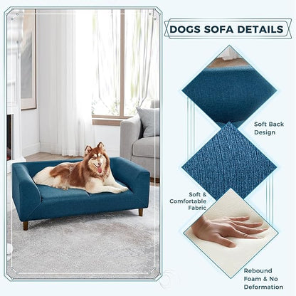 Dog Sofa Couch for Medium to Large Dogs, Memory Foam Dog Sofa Bed, Modern Elevated Pet Couch Bed with Wooden Legs, Light Grey