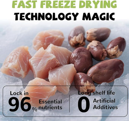 Freeze Dried Dog Treats,Chicken Breast&Organs Recipe Raw Dog Food Topper, High Protein Freeze-Dried Food for Cats, Rawhide Free, Gluten&Grain Free, 5.3oz