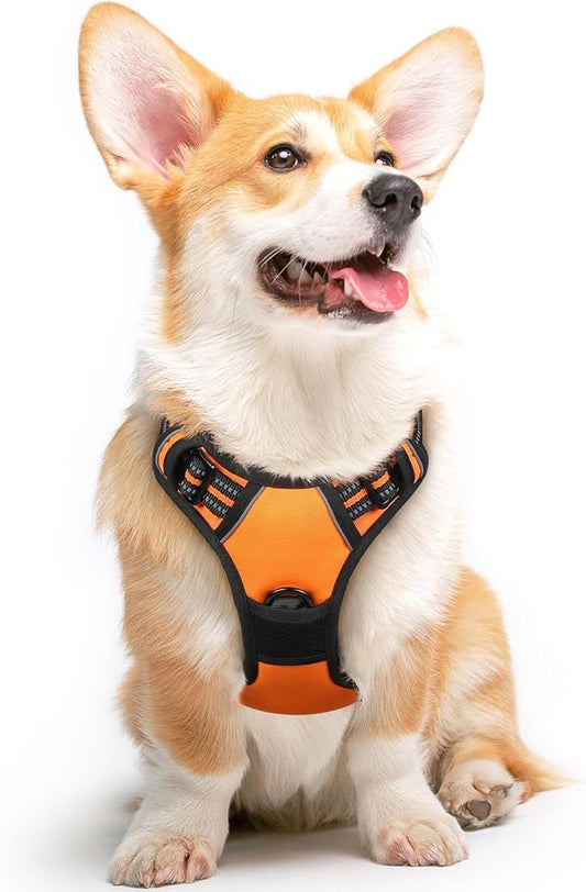 Eagloo Dog Harness Medium Sized Dog, No Pull Service Vest with Reflective Strips and Control Handle, Adjustable and Comfortable for Walking, No Choke Pet Harness with 2 Metal Rings, Orange, M