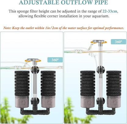 Air Powered Aquarium Sponge Filter with Biochemical Sponge and Ceramic Balls, Quiet Submersible Fish Tank Filter for 15-40Gallon （L-8.7in）