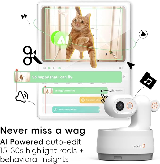 AI Dog Camera, Smart Security Camera Indoor with Phone App [Pet Recognition, Daily Activity Analysis & Motion Tracking] Cat Cam 5MP HD, 360° View, 2-Way Audio, Night Vision, 5G WiFi