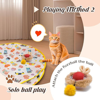 28-Inch Automatic Cat Toys Cat Play Mat with Motion-Activated Rolling Ball–Interactive Hide-and-Seek Cat Toy for Indoor Cats’ Exercise