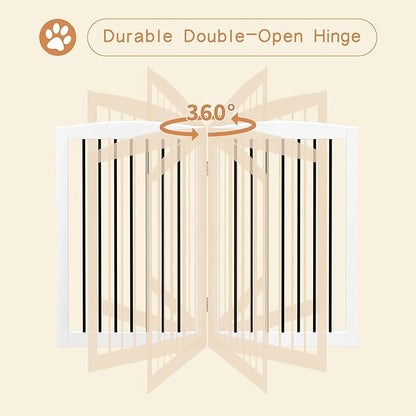 Freestanding Pet Gate - Foldable Wooden Dog Gate, 80 Inch Wide, 4 Panels, White