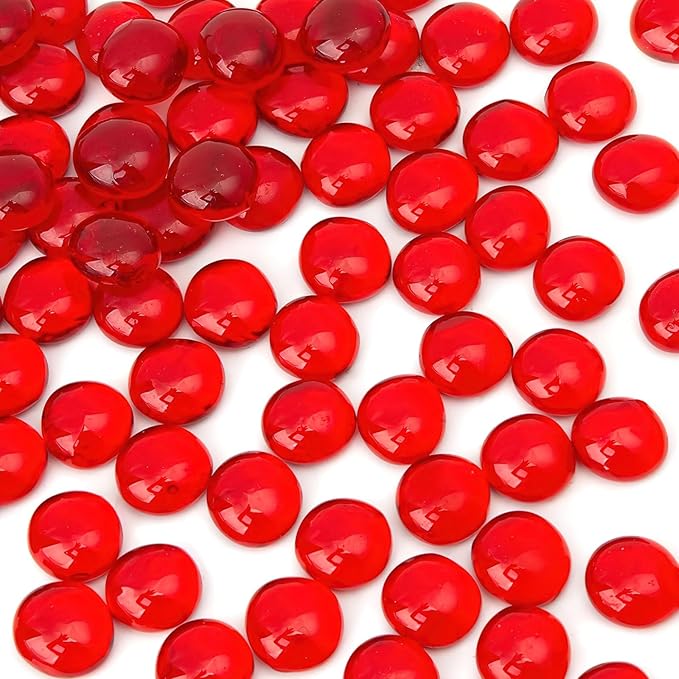 FUTUREPLUSX 1LB Red Glass Beads, Flat Glass Marbles Burgundy Pebbles Marbles for Vases Decorative Red Colored Gemstones Fish Tank Table Scatter Decor Art Craft