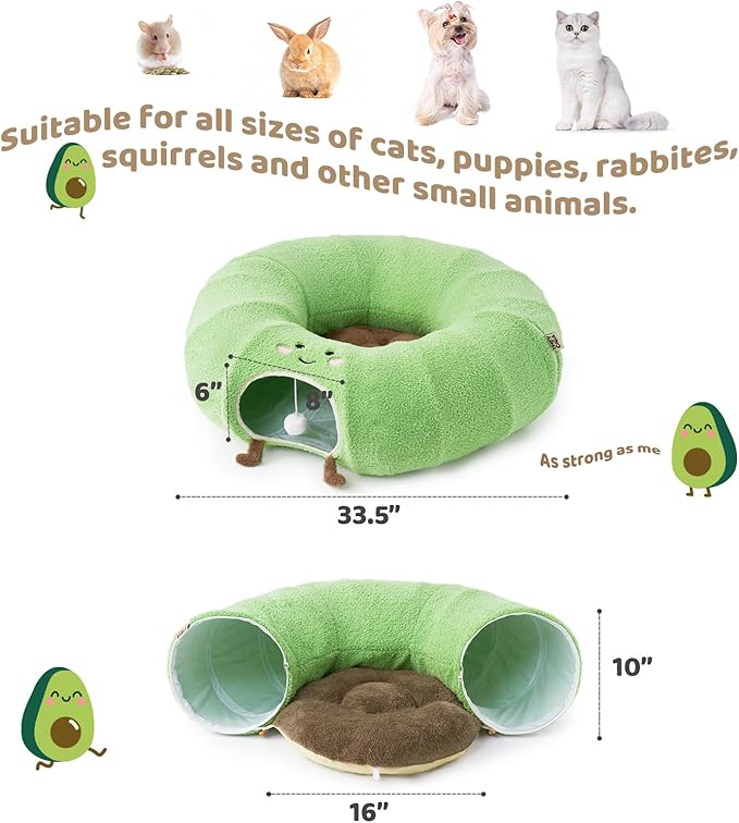 EHEYCIGA Cat Tunnel Bed for Indoor Cats, Cute Cat Donut Toy Tunnel for Small Large Cats with Washable Circle Cushion, Peekaboo Pet Cave Play Tunnel for Kitten, Puppy, Rabbit