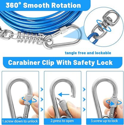 Dog Tie Out Cable 10/15/20/25/30FT Dog Run Cable Rosy Pink/Blue/Purple/Silver/Red/Green/YellowTie Out Cable for Large Dogs Heavy Duty for Outside Hold Large Dogs Up to 250LBS