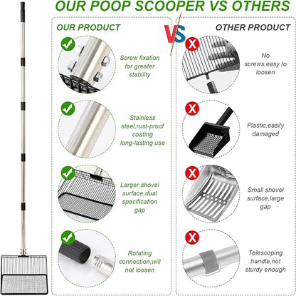 10inch Large Metal Chicken Poop Scooper, 36" to 75" Long Chicken Coop Litter Scoop with Stainless Steel Adjustable Handle, 4 in 1 Detachable Litter Sifting Shovel Scoop for Chicken Coop Accessories