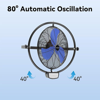 20 Inch Wall Metal Fan Pro Series Remote Control, High Velocity Wall Mount Fans for Commercial, Residential, Warehouse, Covered Patio, Shop, Garage, Barn 3 Speed 5200 CFM UL Safety Listed