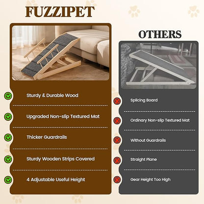 Dog Ramp for Bed, 47" Long Non-Slip Portable Pet Ramp for Small Large Dogs, Wooden Adjustable Dog Ramps for Bed, Couch, Car -Non Slip Carpet Surface and Foot Pads, Height from 12" to 24", Up to 200LBS