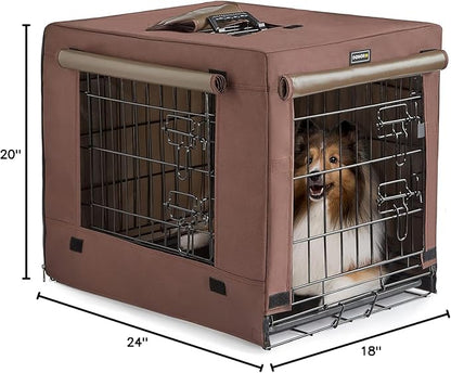 DONORO Dog Crates for Small Size Dogs Indoor Double Door Dog Kennels & Houses for Puppy and Cats, Collapsible Metal Contour Dog Cages (Brown, 24.0" L x 18.0" W x 20.0" H)