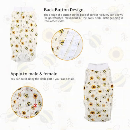 2 Packs Cat Surgery Recovery Suit Surgical Clothes Abdominal Wounds Anti-Licking Cat Bodysuit Onesie Substitute E-Collar& Cone