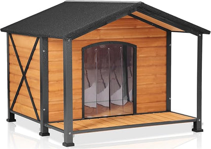 Aivituvin Outdoor Dog House with Chewproof Strong Metal Frame Outside Dog Kennel Weatherproof for Medium to Large Dogs, (41.5" L x 41.4" D x 34.1" H)