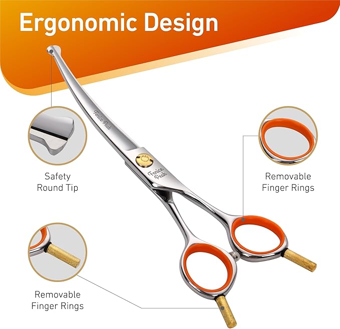 Fenice Peak 6'' Small Curved Scissors Lightweight Dog and Cat Grooming Scissors with Safety Round Tip JP440C Stainless Steel Sharp Blades for Body Facial Nose Ear and Paw Hair Easy Use