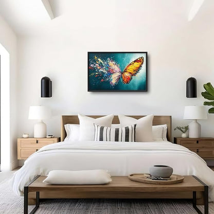 Extra Large Framed Abstract Butterfly Wall Art,Colorful Graffiti Wall Decor,Splashing Wings Pictures for Living Room,Canvas Print Painting Modern Artwork Bedroom Office Bathroom Home Decor 36L x24W