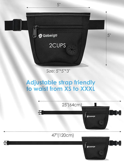 Gobeigo Dog Treat Pouch and Training Clicker, Upgrade Two Magnetic Closure to Prevent Spills, 2 Cup Treat Bag with Poop Bag Dispenser, Metal Clip Waist Belt Fanny Pack for Pet Walk (Black)