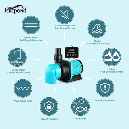 3450GPH Aquarium Return pump with LCD display controller, DC 24V 95W aquarium pump for saltwater freshwater aquarium,fish tank,sump,20 speeds ECO Quiet Submersible and inline pump