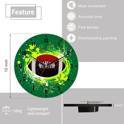 SPUNKER Wall Clocks,American Football Wall Clocks,USA Sport Ball Battery Operated Wall Clock Silent Non-Ticking Decorative for Home Kitchen Bathroom Living Room Bedroom Office 10 Inch