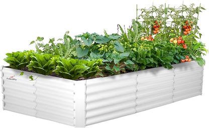 A ANLEOLIFE 8X4X1.5 ft Galvanized Raised Garden Bed, Rectangle Above Ground Modular Metal Planter Boxes Outdoor for Vegetables Flowers Herbs, Anti-Rust & Easy-Setup, Antique White