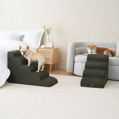 EHEYCIGA Curved Dog Stairs Ramp for High Beds 22.6" H, 5-Step Dog Steps for Small Dogs and Cats, Pet Stairs for High Bed Climbing, Non-Slip Balanced Pet Step Indoor, Olive Green