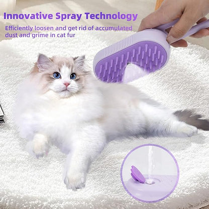 4-in-1 Rechargeable Anti-Dandruff Pet Steam Brush — brush for sheddingCats & Dogs,pet hair removal tool. Integrating functions of massage,clean, hair grooming and anti-static (purple)