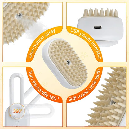 4 in 1 Cat Steam Brush for Shedding, Rechargeable Pet Steam Groomer Brush, Massage, Cleaning, Shedding & Combing Multifunctional Hair Removal Comb for Cats Dogs (Cream color)