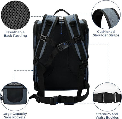 Apollo Walker Dog & Cat Carrier Backpack for 4-15lb Pets - Ventilated Safe Design with Padded Back Support, Breathable Mesh Pet Backpack for Hiking, Travel, Outdoor (Navy)