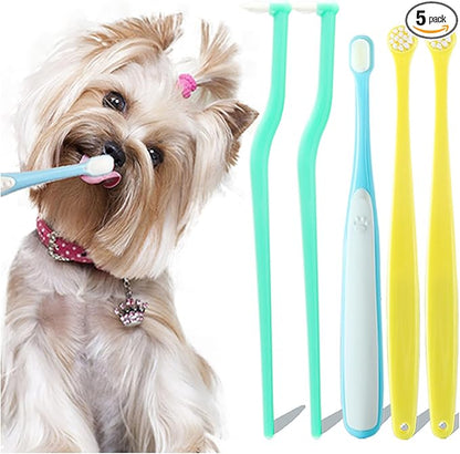 Dog Toothbrush Small Breed Cat Toothbrushes, Puppy Tooth Brushing Kit, Tiny Dog Tooth Brush, Micro Head Deep Teeth Cleaning Brushes for Mini Pet Doggie Kitten, Soft Bristles, 5 PCS