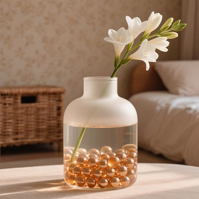 2.16LB Glass Beads Vase Filler Aquarium Gravel Decor Flat Glass Marbles Gems Pebbles Fish Tank Rocks Home Decorative Art Craft - Champagne