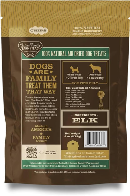 Gaines Family Farmstead Elk Chips for Dogs – 4 oz, Natural Single-Ingredient Dog Treats, High-Protein Rawhide-Free Chews, Healthy Grain-Free Snacks, Made in USA