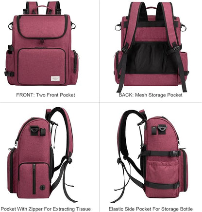 Modoker Dog Travel Bag Backpack, Airline Approved Pet Accessories Organizer for Dog and Cat with Shoulder Strap, 2 Dog Food Storage Containers, 2 Collapsible Dog Bowls,1 Pet Mat, Rose Red