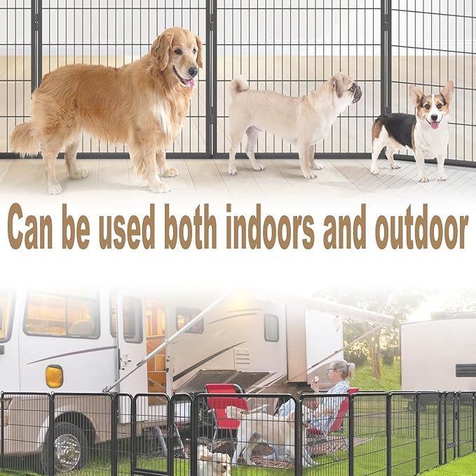 Dog Playpen,24 32 40 48 in(H) Pet Fence Outdoor for Rv Camping,Garden Fence Small Animal Barrie for Yard,11Ft(L)-56Ft(L) Black Metal Temporary Fencing