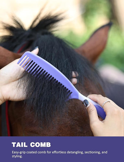 11PCS Horse Grooming Kit Curry Comb Sweat Scraper Horse Bathing Supplies Grooming Tools with Storage Bag Sugar Taro