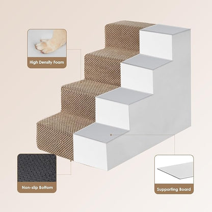 EHEYCIGA Dog Stairs for Bed 18" H, 4-Step Dog Steps for High Bed, Pet Steps for Small Dogs and Cats, Non-Slip Balanced Pet Ramp Indoor, Camel