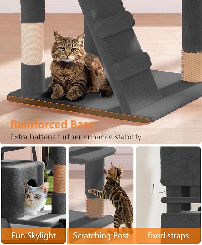 60" Cat Tree Tower for Indoor Cats Large Adult,Cute/Tall Modern Cat Tree for Big Cats 20 lbs, Plush Multi-Level Cat Condo with Scratching Posts,Dangling Ball (Smoky Gray, 60 inch)