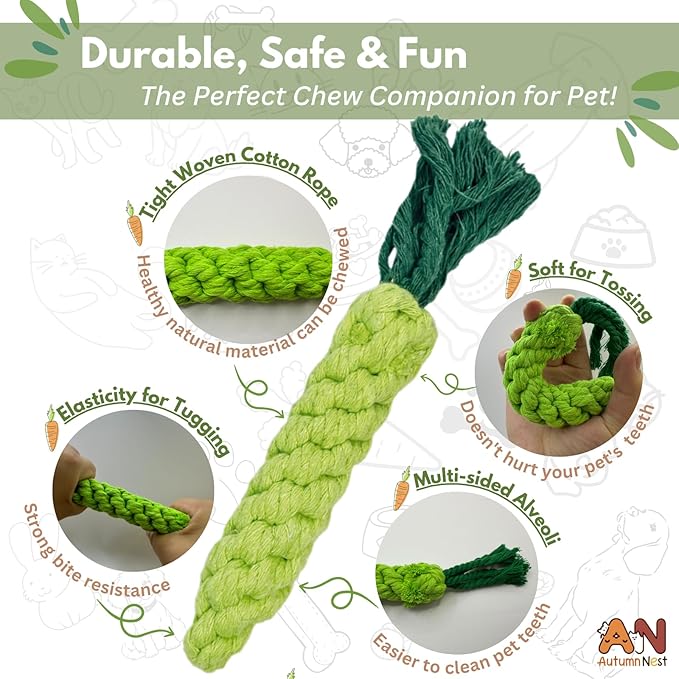3PCS Green Woven Pet Chew Set, Dog Chew Accessories, Cat Interactive Chews, Safe & Durable Braided Chews for Dogs, Cats & More Pets