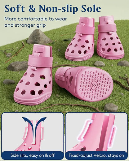 Dog Shoes for Hot Pavement, Breathable Dog Boots Paw Protectors with Adjustable Straps & Non-Slip Sole, Easy On & Off, Waterproof, Easy-Cleaning (Pink, L)