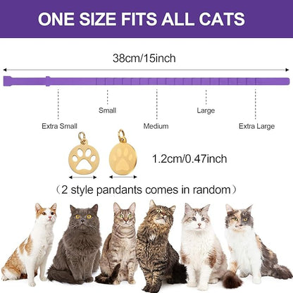 4 Pcs Cat Calming Collar Adjustable Lavender Scent Relaxing Cat Collar with 2 Pendant for Puppies Reduce Stress Aggression Anxious, up to 15 Inches(Purple, Gold)