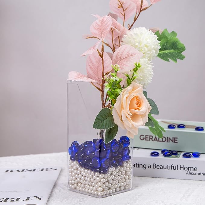 FUTUREPLUSX 1LB Blue Flat Glass Marbles, Premium Dark Blue Aquarium Rocks Fish Tank Gravel Stones Bulk Pebbles Decorative Beads for DIY Crafts Vase Fillers Table Scatter Decor