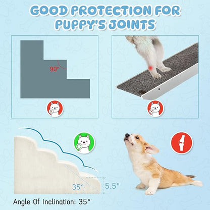 Dog Steps for Small Dogs, 4-Step Pet Ramp Stairs for High Beds and Sofa, Non-Slip Pet Stairs for Small Dogs and Cats, Removable and Easy to Clean Cover, Beige